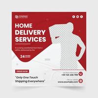 Supermarket home delivery service poster template for business promotion. Express delivery service social media post vector with creative shapes. Home delivery business advertising web banner design.