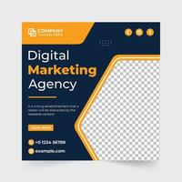 Digital business agency template for social media marketing. Corporate marketing agency web banner designed with dark and yellow colors. Business agency promotional template vector. vector