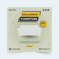 Exclusive furniture store social media post vector with abstract shapes. Furniture discounts offer web banner designs with soft color backgrounds. Furniture sale and promotion banner vector.