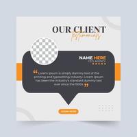 plantilla de testimonio de comentarios de servicio al cliente con color amarillo y oscuro. testimonios de clientes y diseño de diseño de cotizaciones con un marcador de posición de foto. testimonio de comentarios de clientes con sección de calificación de estrellas. vector