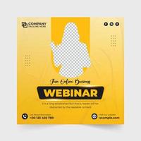 vector de publicación de redes sociales de seminario web de negocios en línea para marketing digital. diseño moderno de seminarios web para promoción y presentación de negocios. plantilla de banner web de seminario de negocios con colores amarillo y azul.