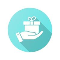 Gift box icon with long shadow for graphic and web design. vector