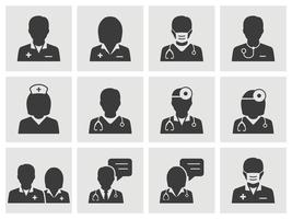 Doctor and Nurse icon set. Collection of consultant, therapist, surgeon, professional and more. Vector illustration.