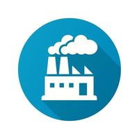 Factory building icon with long shadow for graphic and web design. vector