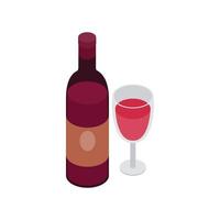 Glass and bottle of wine icon, isometric 3d style vector