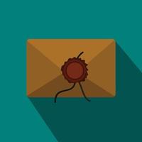 Envelope with red wax seal icon in flat style vector