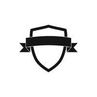 White shield with black ribbon icon, simple style vector