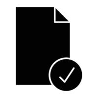 Paper glyph icon illustration with check mark. suitable for verified document icon. icon related to document, file. Simple vector design editable. Pixel perfect at 32 x 32