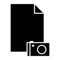 Paper glyph icon illustration with camera. suitable for image file icon. icon related to document, file. Simple vector design editable. Pixel perfect at 32 x 32