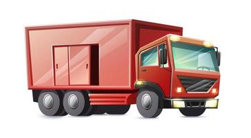 Vector cartoon style red cargo lorry truck isolated on white background.