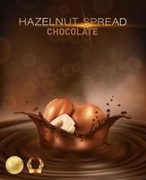 3d realistic vector background. Hazelnut spread background. Chocolate nutella splash with nuts.