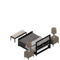 Isometric Bedroom 3D render png