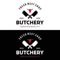 Fresh butcher shop logo template with knife and vintage farm animals. Logos for businesses, restaurants, labels, stamps and fresh butcher shops. vector