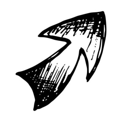 Hand drawn ink arrow illustration in sketch style. Business doodle clipart. Single element for design