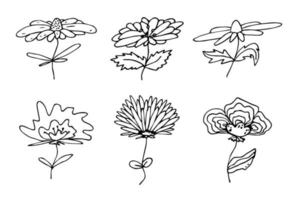 Simple flower clipart. Set of hand drawn floral doodle. For print, web, design, decor, logo vector