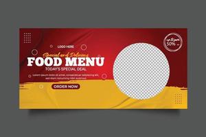 banner web de alimentos publicidad de alimentos plantilla de oferta de venta de descuento redes sociales diseño de publicación de portada de alimentos vector
