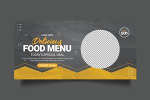 banner web de alimentos publicidad de alimentos plantilla de oferta de venta de descuento redes sociales diseño de publicación de portada de alimentos vector