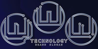 Technology logo with W letter in creative design premium vector