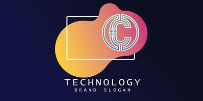 Technology logo with C letter in creative design premium vector