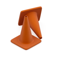 Isometric warning cone 3D render png