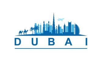 Dubai City Skyline Landscape Emirates Vector Graphic. Blue silhouette graphic. Abu dhabi, doha, arabia.