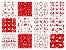 Christmas seamless red patterns. Digital paper christmas set. Red and white ornaments. Hohoho. Santa boots vector
