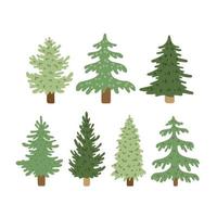Vector set of christmas trees, evergreen. Hand drawing winter background with fir tree, conifer, cypress, pine. Holiday poster with Christmas symbols. Isolated on white.