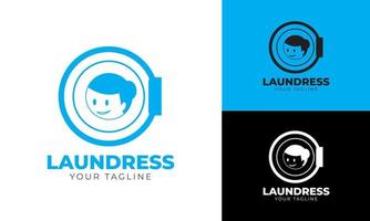 Flat design laundry woman logo template vector