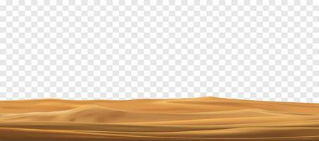 paisaje de arena del desierto aislado sobre fondo transparente. hermosas dunas de arena de playa realistas. Ilustración de vector 3D del desierto de arena.
