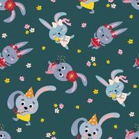 Seamless pattern with cute rabbits. Hand drawn style. Design for fabric, textile, wallpaper, packaging. vector