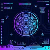 New year cyberpunk technology design with dark background. Abstract vector illustration.