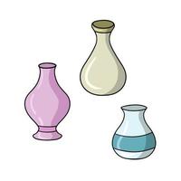 A set of colored icons, a wide ceramic flower vase with a narrow neck, a jug, a vector illustration in cartoon style