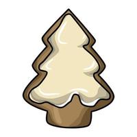 Festive gingerbread with white glaze in the shape of a fir tree. Vector illustration in cartoon style on a white background