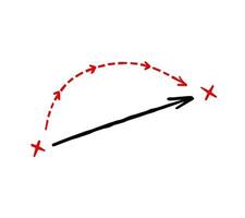 Direction line of path. Strategic movement and route. Relocation of dotted arrow and point A to point B. Scheme and plan vector