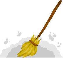 Broom. Drawing besom. Retro cleaning tool. Wooden stick. Household chores. Dust and dirt. Cartoon flat illustration vector