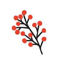 Vector doodle nothern plant with red berries. Hand drawn Christmas witner plant with berries