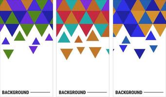 Set of templates with colorful triangle pattern at each corner position with white space. Modern geometric background for business or corporate presentations. Eps10 vector illustration