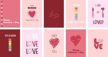 Valentine's Day greeting card set with hearts. Valentine greeting card, sale and other flyer templates with lettering. Typography poster, card, label, banner design set. Vector illustration