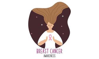 Breast cancer awareness with ribbon and illustration logo vector