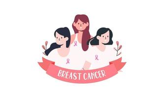 Breast cancer awareness with ribbon and illustration logo vector