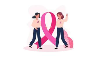 Breast cancer awareness with ribbon and illustration logo vector