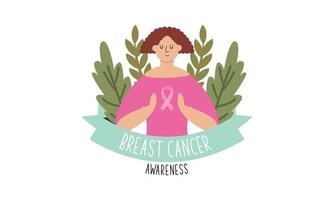 Breast cancer awareness with ribbon and illustration logo vector