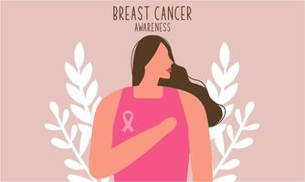 Breast cancer awareness with ribbon and illustration logo vector