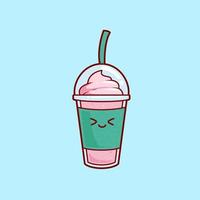 batidos de fresa jugo de batido con helado topping ilustración vector personaje de dibujos animados