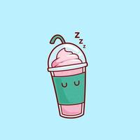 sleeping strawberry smoothies milkshake juice with ice cream topping illustration vector cartoon character