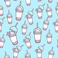 strawberry milkshake in takeaway plastic cup seamless pattern background vector