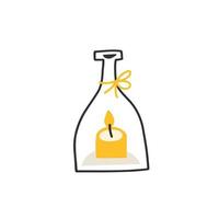 a candle in a bottle. hand drawn vector illustration in flat style.