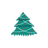 Christmas tree with garlands in a pot. holidays vector illustration in flat style.