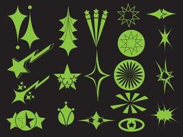 Vector set of acid Y2K stars, elements and futuristic graphic ornaments for decoration.