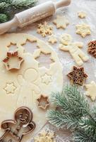 Top view of ingredients for cooking Christmas gingerbread cookies photo